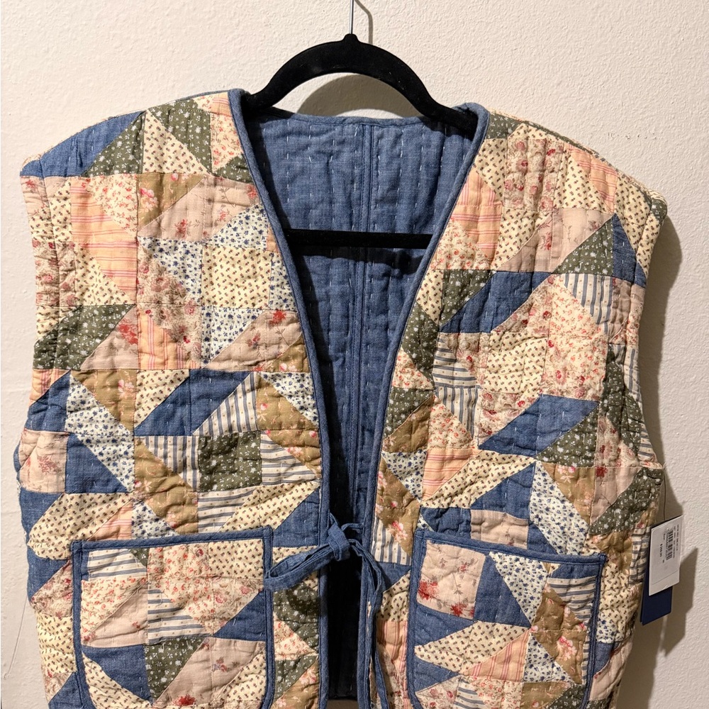 Ralph Lauren Patchwork Quilted Vest - Blue, Cream, Green